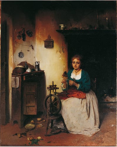 Gerolamo Induno, La filatrice (1863; olio su tela, 65,5 x 52,2 cm; Genova, Galleria d’Arte Moderna)